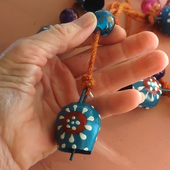 Bells on rope, blue bells with beads, hanging decorative bells - Picture 5 of 7